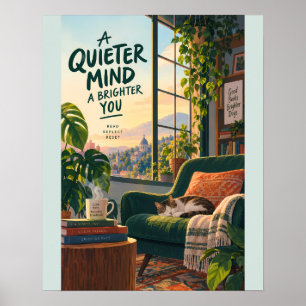 Cosy Reading Nook Illustration with Peaceful Minds Poster