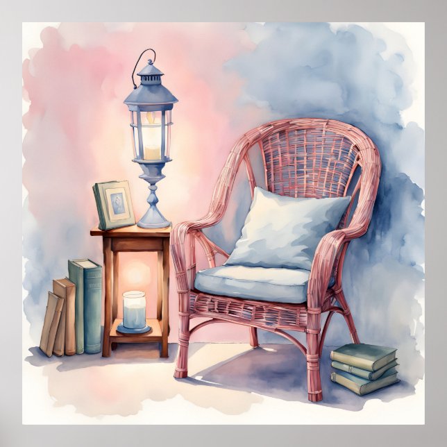 Cosy Reading Nook Watercolor Art Print (Front)