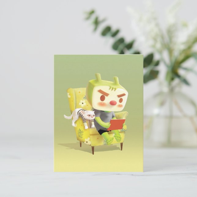 Cosy Reading Time with Pet Announcement Postcard (Standing Front)