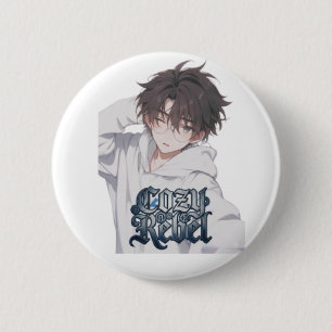 Cosy Rebel Anime Boy - Cute Aesthetic Glasses 6 Cm Round Badge