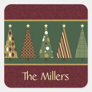 Cosy Red and Green Christmas Tree Square Sticker
