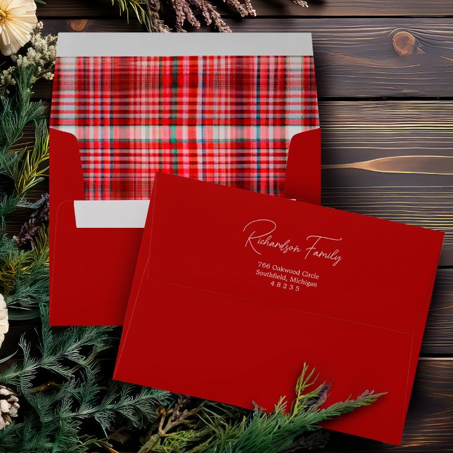 Cosy Red and White Plaid Flannel Pattern Address Envelope (Cozy Red and White Plaid Flannel Pattern Address Envelope)