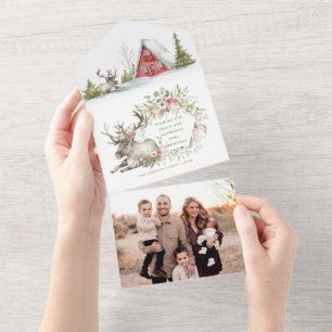 Cosy Red Cabin in the Woods   Photo Christmas Card