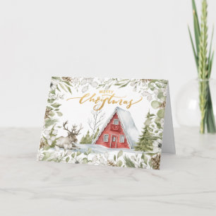 Cosy Red Christmas Cabin in the Woods Card