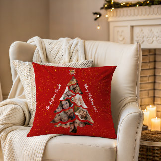 Cosy Red Double Sided Christmas Tree Photo Collage Cushion