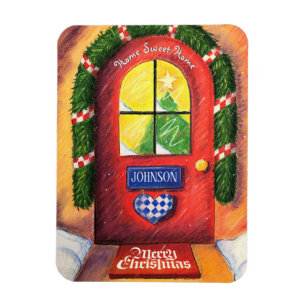 Cosy Red Front Door - Merry Christmas - Snow Home Magnet