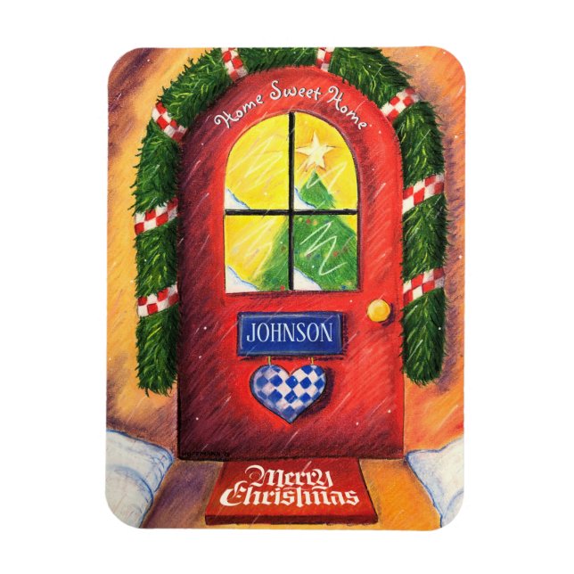 Cosy Red Front Door - Merry Christmas - Snow Home Magnet (Vertical)