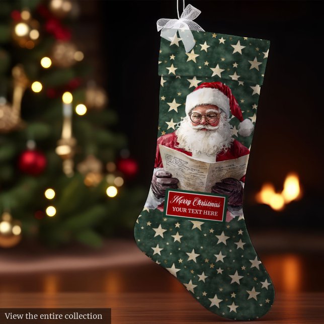 Cosy Red Green Santa Stocking with Your Name Print (Cozy Red Green Santa Stocking with Your Name Print)