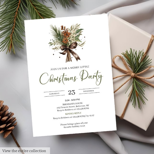 Cosy Red Green Watercolor Rustic Christmas Party  Invitation (Cozy Red Green Watercolor Rustic Christmas Party Invite

)
