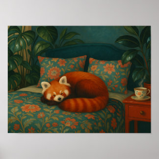 Cosy Red Panda Floral Poster
