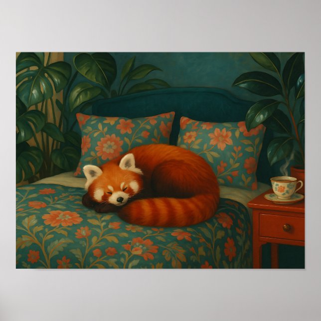 Cosy Red Panda Floral Poster (Front)