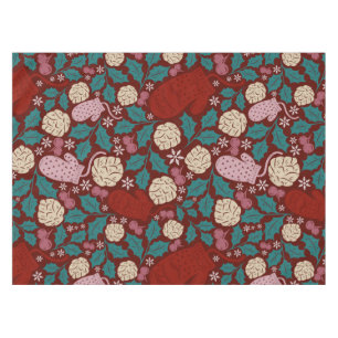 Cosy Red Teal Vintage Christmas Pattern Tablecloth