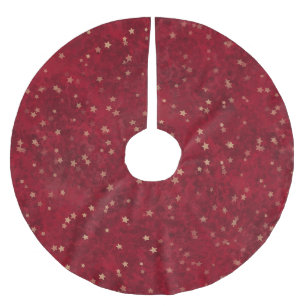 Cosy Red Traditional Festive Gold Star Pattern  Brushed Polyester Tree Skirt