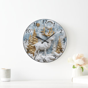 Cosy Reindeer Christmas Scene Large Clock