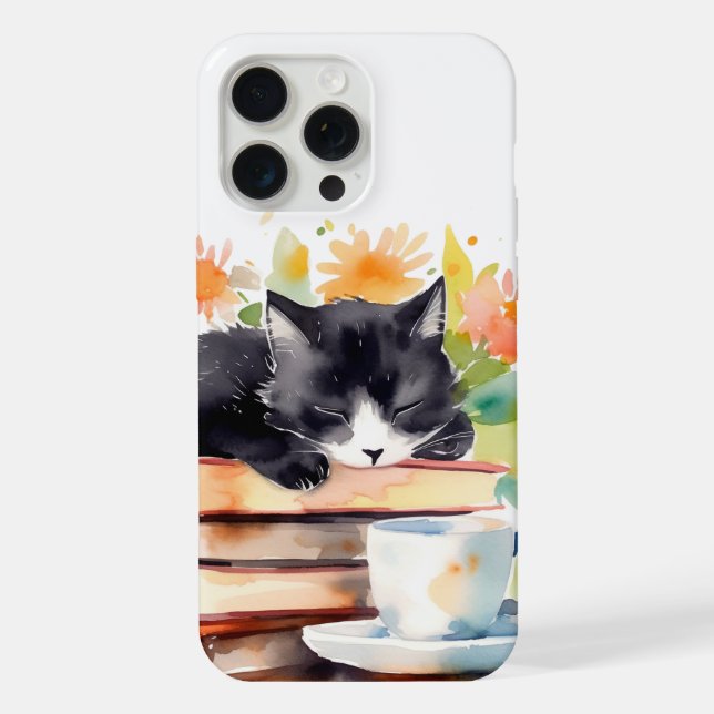 Cosy Relaxed Cat in Watercolor iPhone Case (Back)