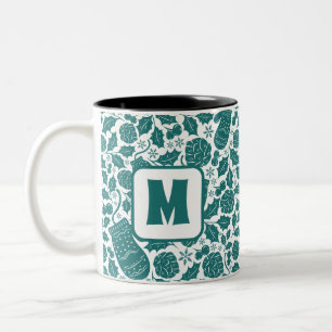Cosy Retro Green Christmas Personalised Monogram Two-Tone Coffee Mug