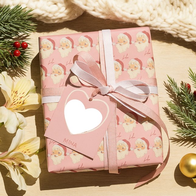 Cosy Retro Pink Santa Claus Christmas Wrapping Paper (Creator Uploaded)