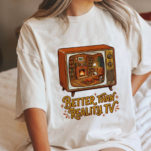 Cosy Retro Tv Fireplace Dog Scene Tri-Blend Shirt