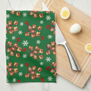 Cosy Roasted Chestnuts  And Snowflakes Winter Tea Towel