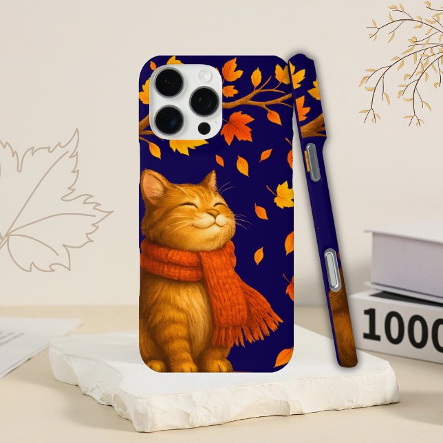Cosy Royal Blue Autumnal Cute Cat Case-Mate iPhone Case (Creator Uploaded)