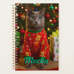 Cosy Russian Blue Cat Christmas Personalised  Planner