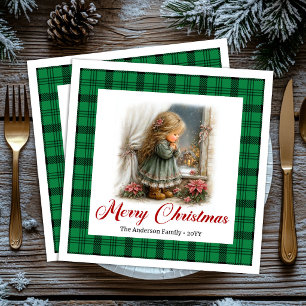 Cosy Rustic Christmas Scene Custom Name Napkins