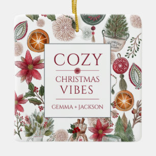 Cosy Rustic Christmas Watercolor Christmas Ceramic Ornament