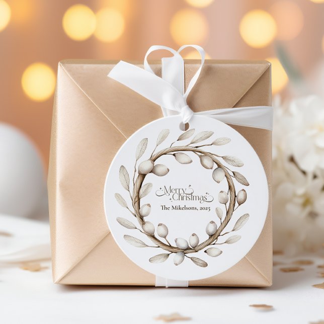 Cosy Rustic Christmas Wreath Classic Round Sticker (Creator Uploaded)