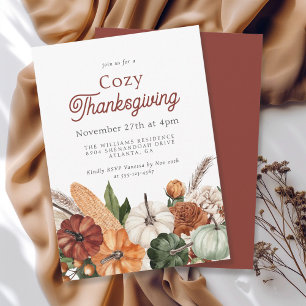 Cosy Rustic Fall Thanksgiving Dinner Gathering Invitation