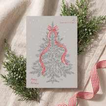 Cosy Rustic Festive Christmas Tree Stripe Red Bow