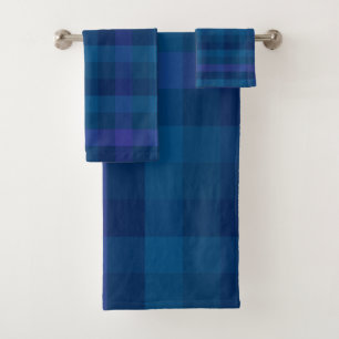 Cosy Rustic Navy Blue Geometric Plaid Pattern Bath Towel Set