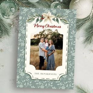 Cosy Rustic Sage Christmas Botanical Photo Holiday Card