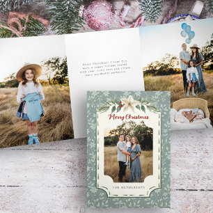 Cosy Rustic Sage Christmas Botanical Photo Tri-Fold Holiday Card