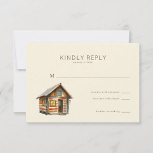 Cosy Rustic Watercolor Cabin RSVP Card