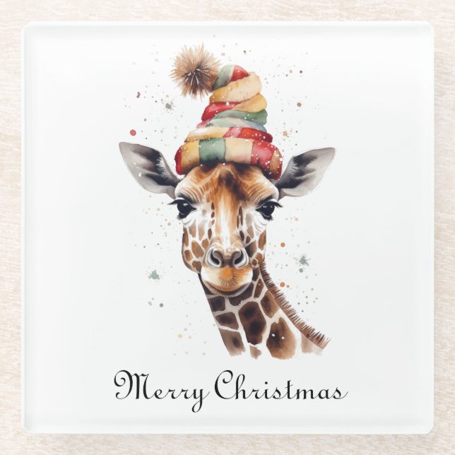 Cosy Safari Christmas, custom Glass Coaster (Front)