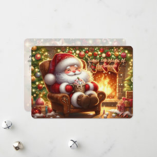 Cosy Santa by the Fireplace Flat Christmas Card