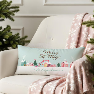 Cosy Santa North Pole Pink Elf Workshop Village Lumbar Cushion