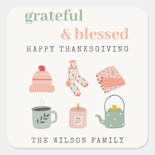 Cosy Scandi Autumn Essential Blush Thanksgiving Square Sticker (Front)