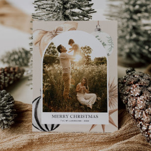 Cosy Scandi Boho Arch Family Photo Christmas Holiday Postcard