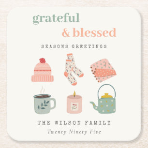 Cosy Scandi Winter Essential Seasons Greetings Square Paper Coaster