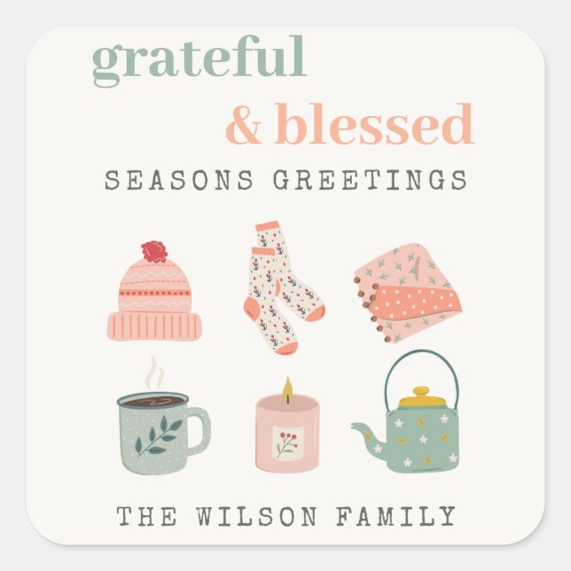Cosy Scandi Winter Essential Seasons Greetings Square Sticker (Front)