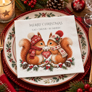 Cosy Scandinavian Christmas Squirrel Couples Party Napkin