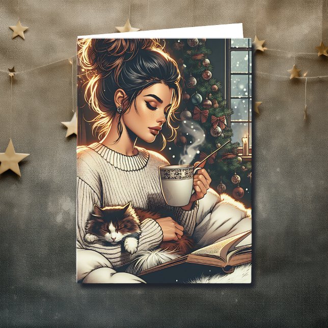 Cosy Scene | Woman Drinking Cocoa Christmas Card (Creator Uploaded)