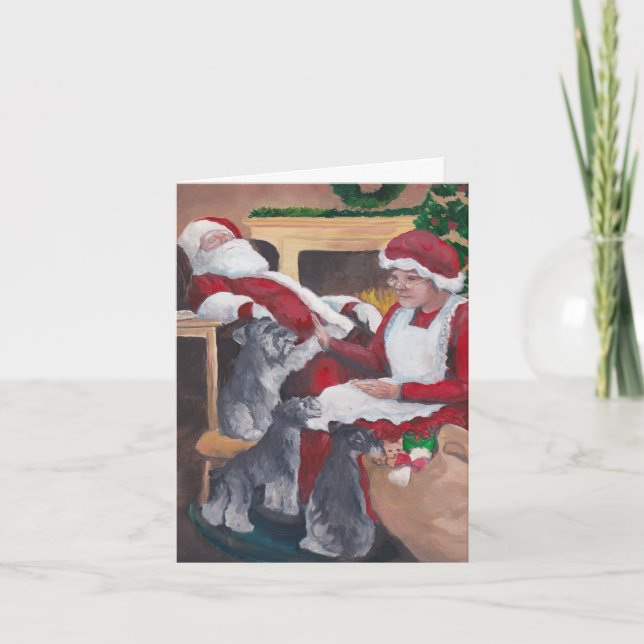 Cosy Schnauzer Christmas Dog Art Greeting Card (Front)