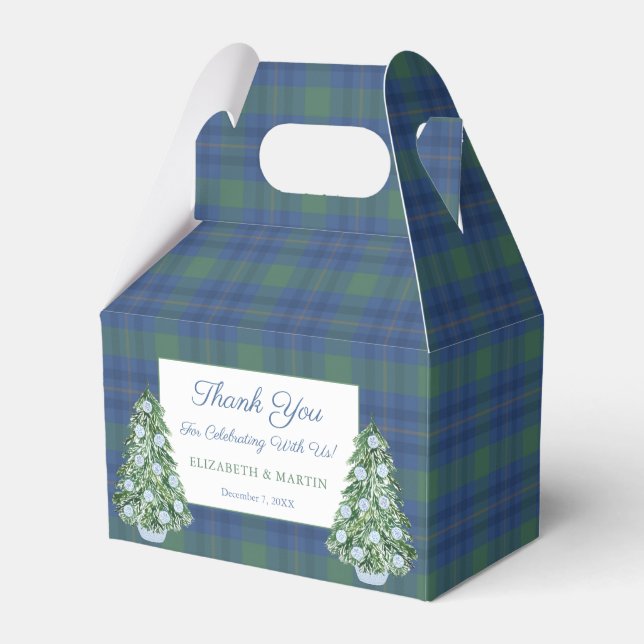 Cosy Scottish Tartan Plaid Christmas Tree Wedding Favour Box (Front Side)