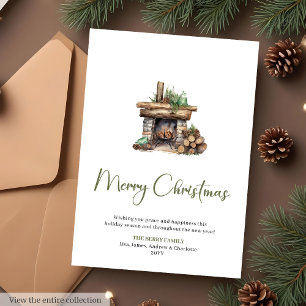 Cosy Script Font Botanical Christmas Greeting Card