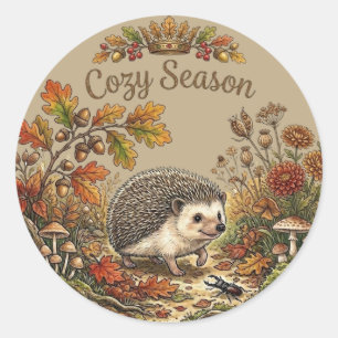 Cosy Season Cute Hedgehog Autumn Cottagecore Classic Round Sticker