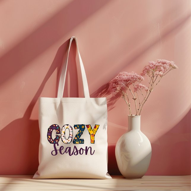 Cosy season doodle letters tote bag (Cozy season doodle letters autumn inspired design tote bag)