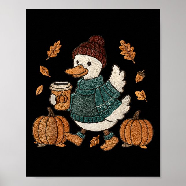 Cosy Season Duck Cute Fall Duck Pumpkin Sce Autumn Poster (Front)