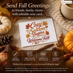 Cosy Season Editable Welcome Fall Note Card 